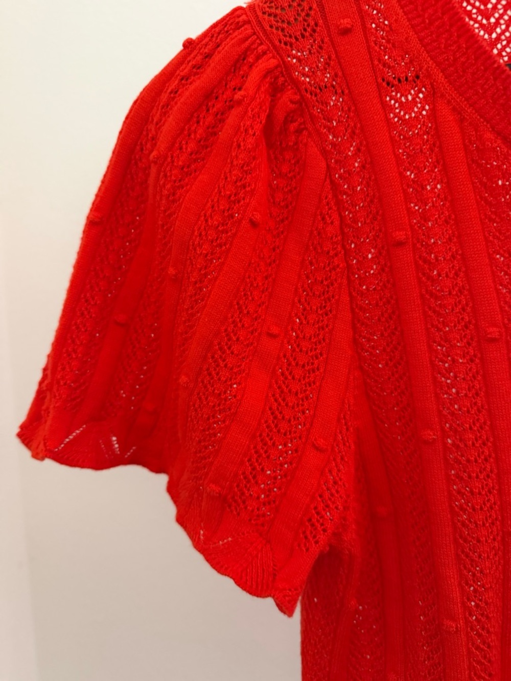 Sezane Davie organic cotton Vibrant coral Openwork Knit Cardigan - Picture 5 of 8